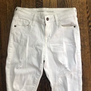 Old Navy Rockstar Mid-Rise White Ripped Jeans